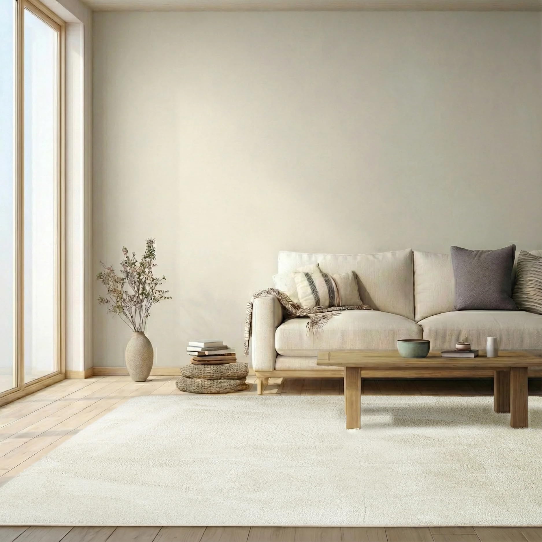 Dywan 190 x 270 cm kremowy Plush - sztuczne futro z krótkim włosiem - miękki do salonu, sypialni i pokoju dziecięcego