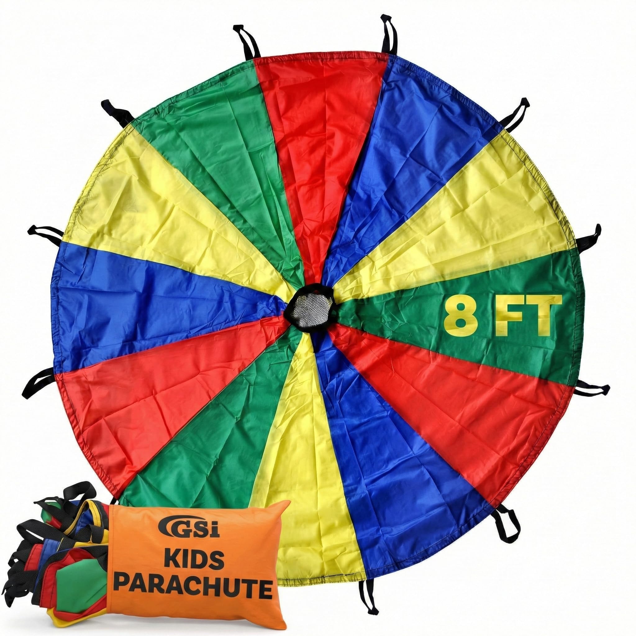 GSi Kids Play Parachute Rainbow Parachute Toy Tent Game for Children Gymnastics Cooperative Play and Outdoor Playground Activities (8 Feet)