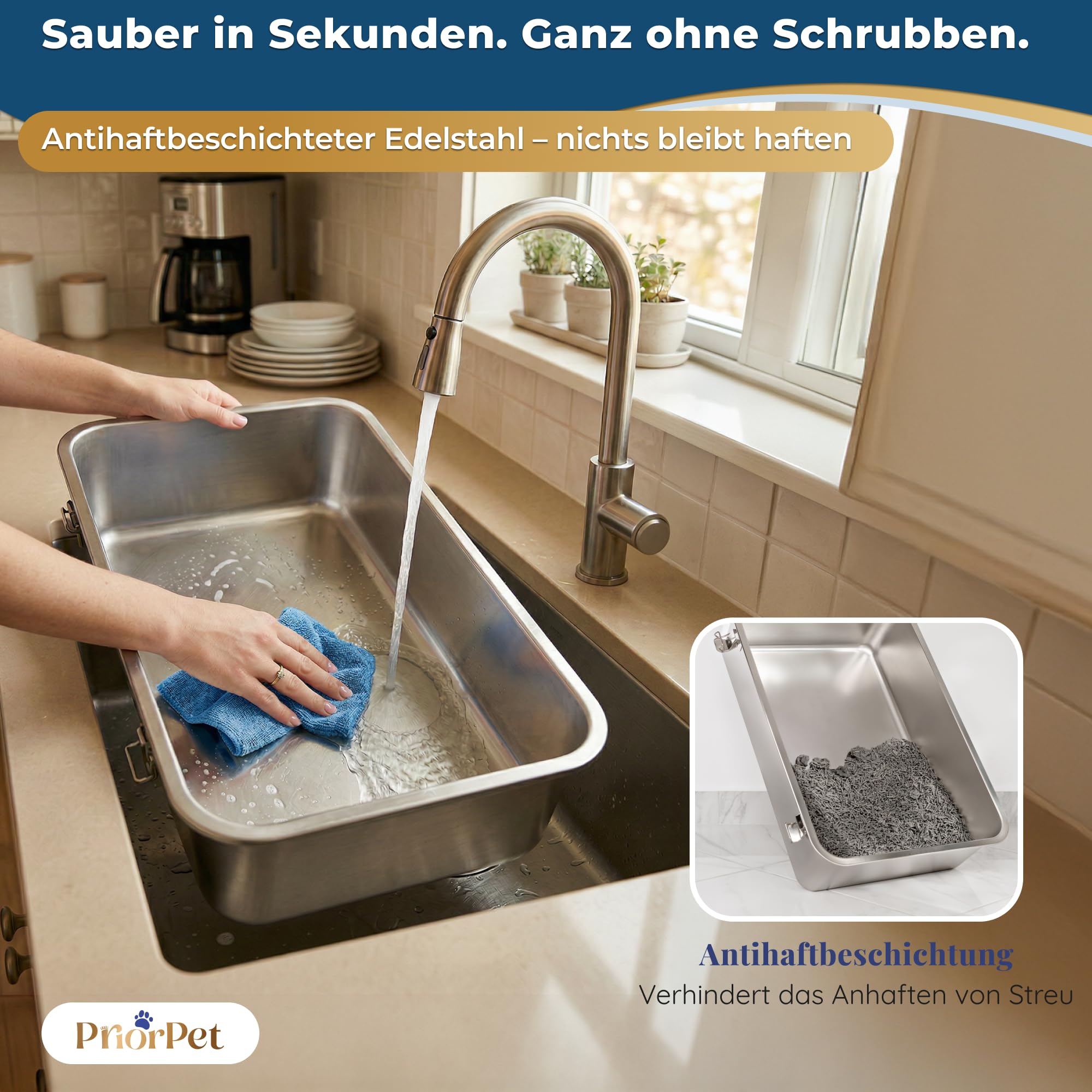 Katzenklo Edelstahl XXL mit Deckel – Katzenklo mit Frontklappe & Top-Einstieg – 38L Katzentoilette Edelstahl – 60x41,5x40 cm – Leicht zu Reinigen & Geruchsresistent mit Streufang-Stufe