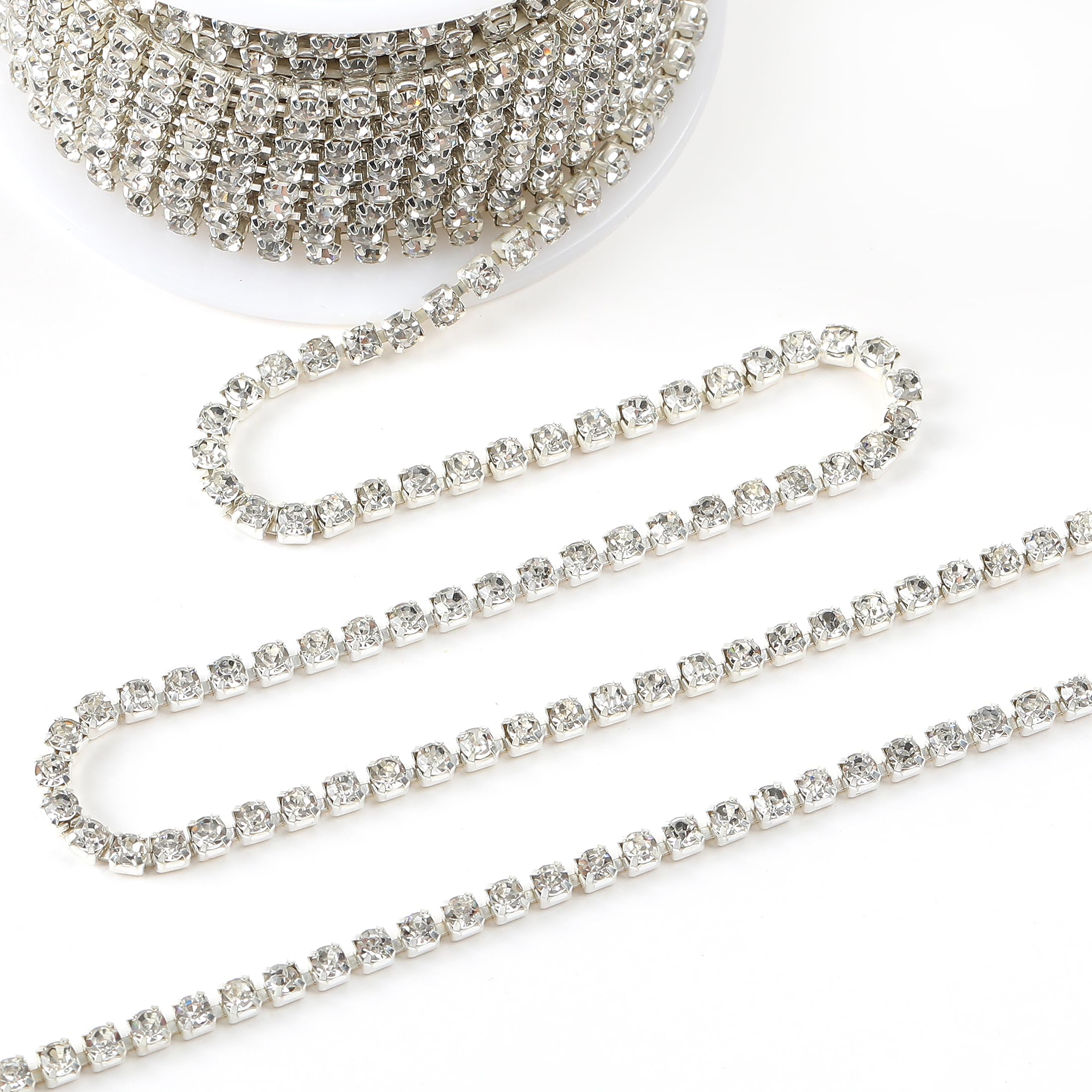 Cadena de cierre de diamantes de imitación blancos de 3 mm para manualidades, decoración de bricolaje, joyas, ropa, zapatos — view 2