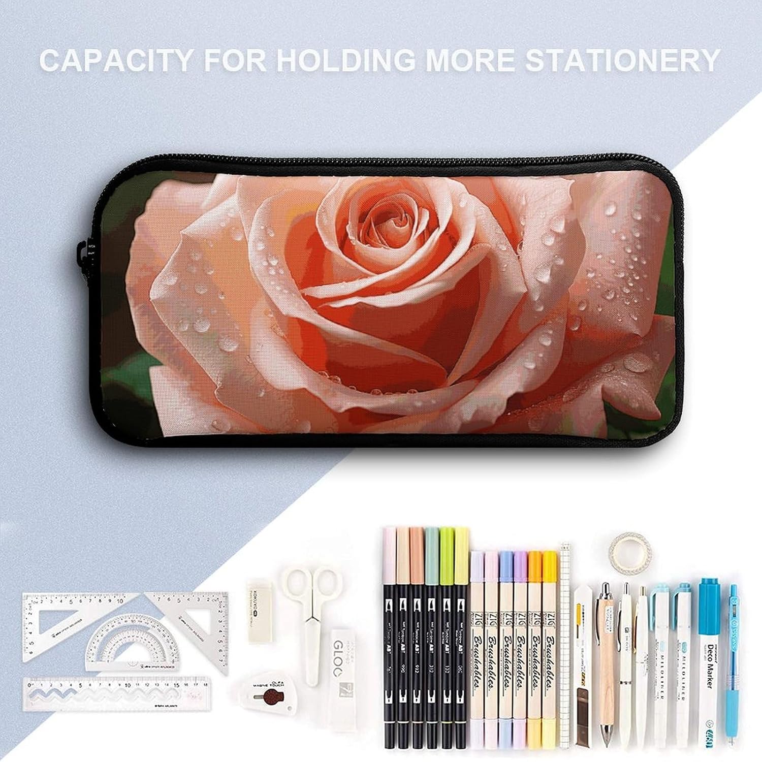 Rose Flower Pencil Pouch Soft Large Capacity Pencil Case image 3