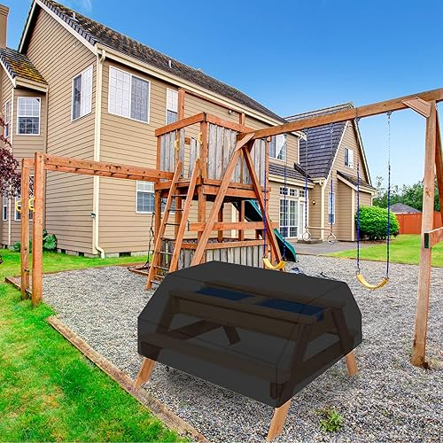 Miniatura 5 de Funda para mesa de picnic de 38 pulgadas, impermeable, para patio, campamento, para niños pequeños, para exteriores, mesa de picnic y banco, fundas