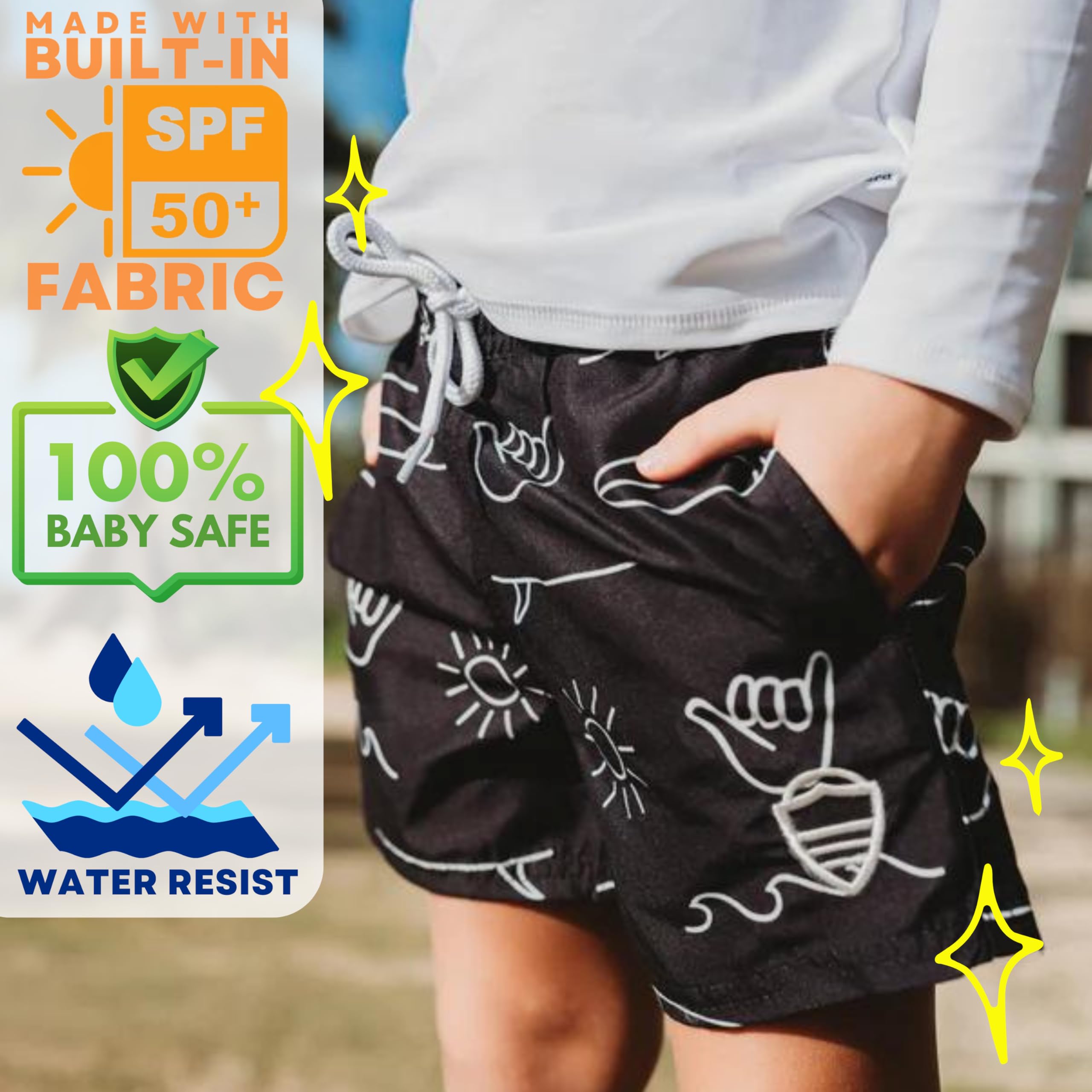 Sunguard Henry Toddler, Infant, Baby Boy Swim Trunks SPF 50 (Shaka, 7-8yrs) - Quick Dry Active Swim Shorts for Boys & Girls