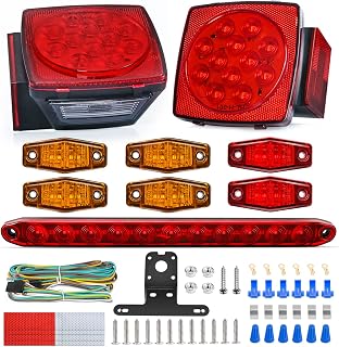 Nilight LED Trailer Light Kit Square Stop Turn Tail Red Amber Side Marker lights Third Brake ID Bar for 12V Utility Boat Camper RV Trucks Marine Snowmobile
