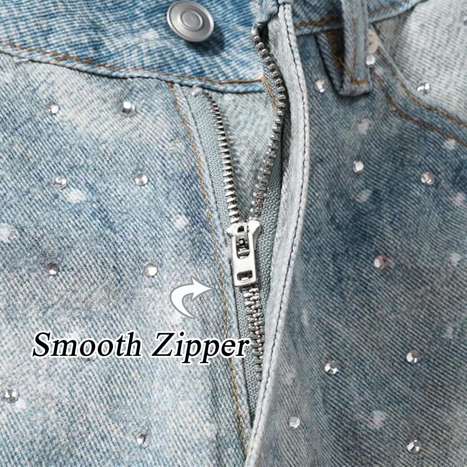 Mens Baggy Rhinestone Denim Jeans Shorts Y2k Oversized Jorts Vintage Loose Fit Shorts Casual Jorts Wide Leg Streetwear - Image 6