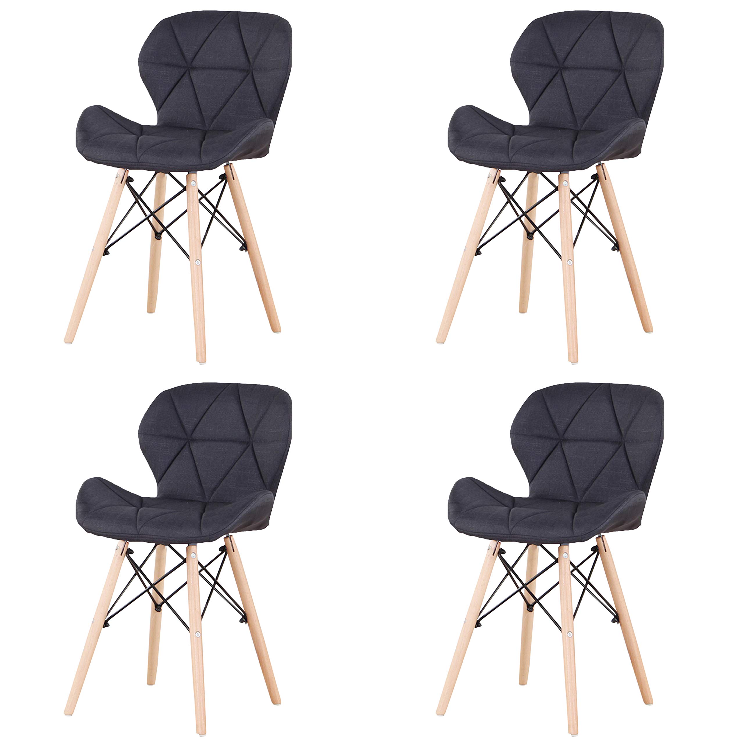 SANSHREUNI Sillas de Comedor Pack 4,Sillas de Cocina Nórdicas,Asiento Tapizado y Patas de Madera de Haya Sillas de Comedor Modernas para salón o Dormitorio (4, Ferroso)