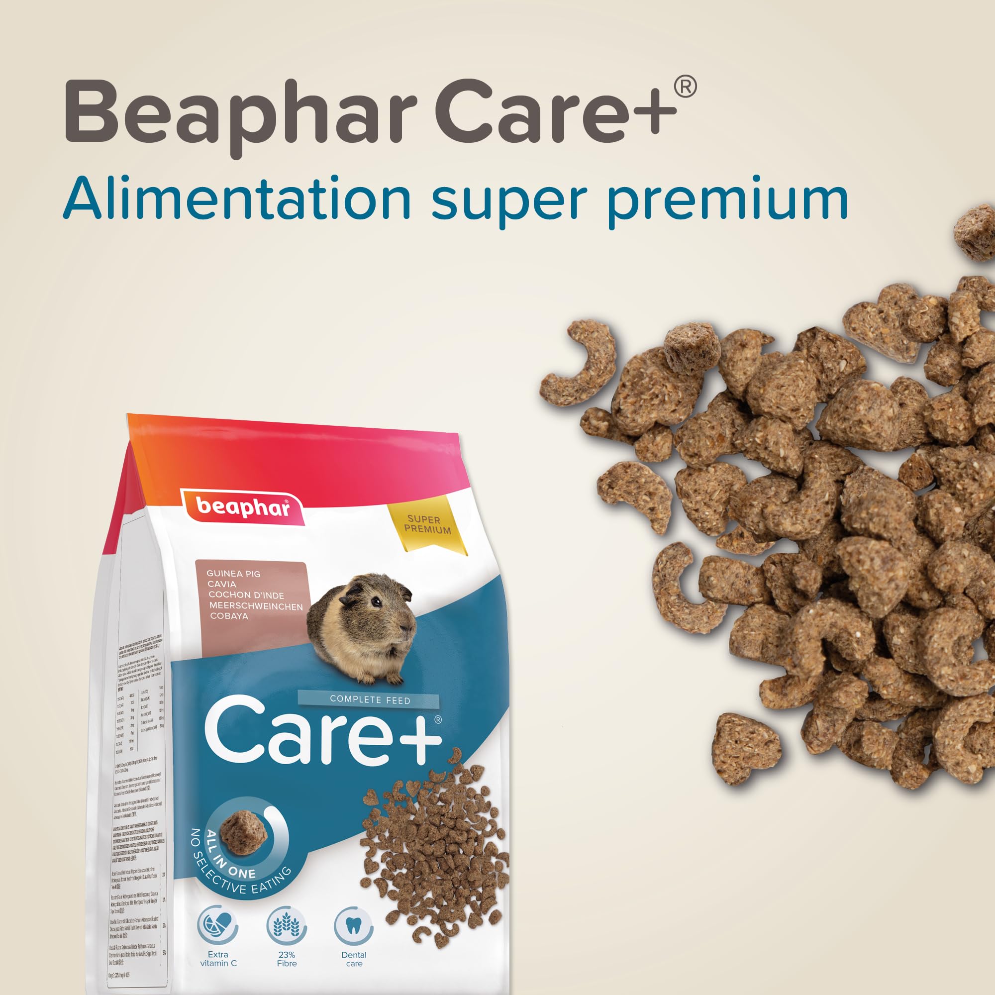 BEAPHAR – Care+ – Alimentation Super Premium extrudée pour Cochon d'Inde – Contient de la Vitamine C et 21% de Fibres – sans sucres ajoutés – 1.5kg,Lot de 1