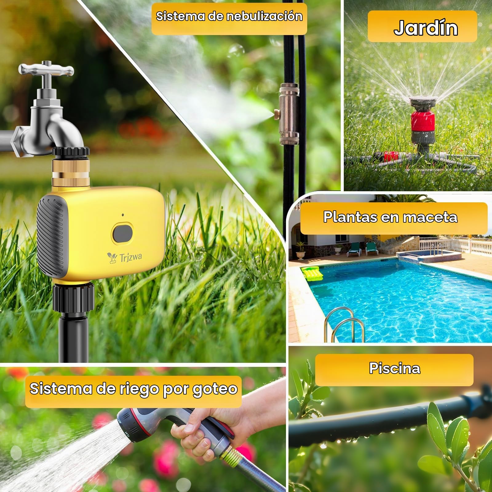 Temporizador de Riego WiFi, con Concentrador WiFi para Control Remoto, para Jardín, Invernadero,Césped, Inteligente WiFi Sistema de Riego, con Entrada de Latón