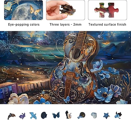 Miniatura 5 de Rompecabezas de noche de luna de guitarra para adultos, 1000 piezas, misterio de asesinato, rompecabezas único con forma de desafío cerebral para