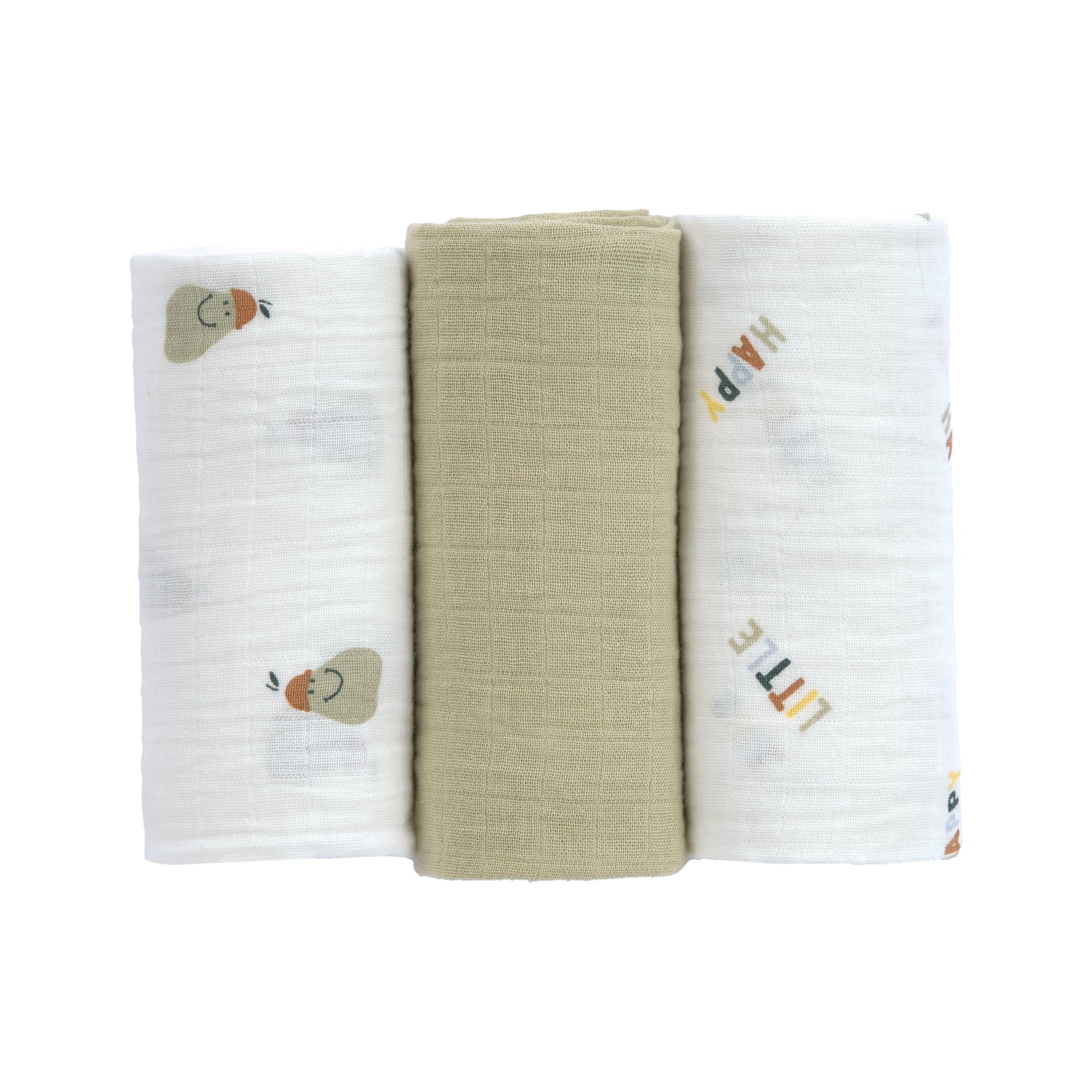 LÄSSIG Baby Puckdecke Spuckdecke Pucktuch Mulltuch 3er Set Baumwolle 60 x 60 cm/Swaddle & Burp Blanket M Happy Fruits Pear