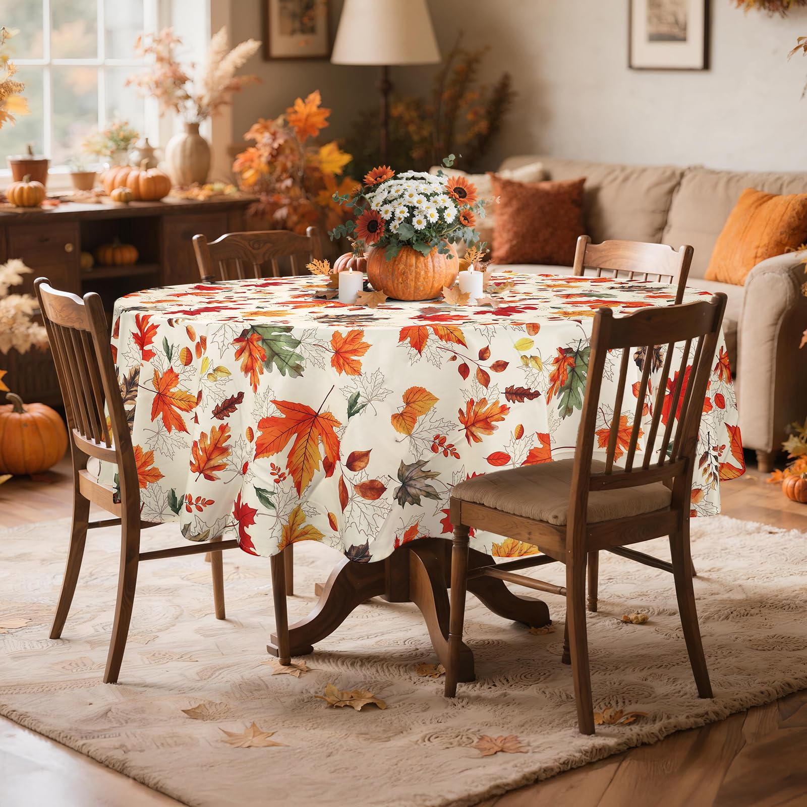 Arquiel Fall Maple Leaves Tablecloth, Rectangle Autumn Harvest Table Cloth Waterproof - Image 2