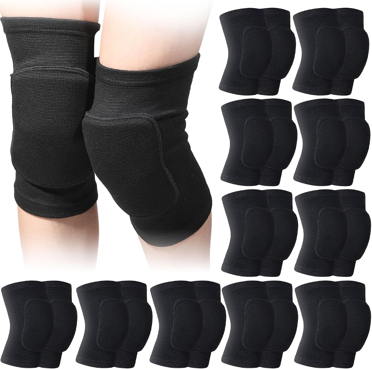 Lenwen 12 pares de rodilleras de voleibol para bailarines, rodilleras suaves y transpirables para hombres y mujeres, fútbol, yoga, patinaje, lucha, correr, ciclismo (grande, negro)