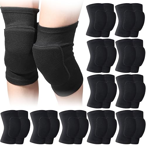 Lenwen 12 pares de rodilleras de voleibol para bailarines, rodilleras transpirables para hombres, mujeres y niños, rodilleras negras para voleibol,