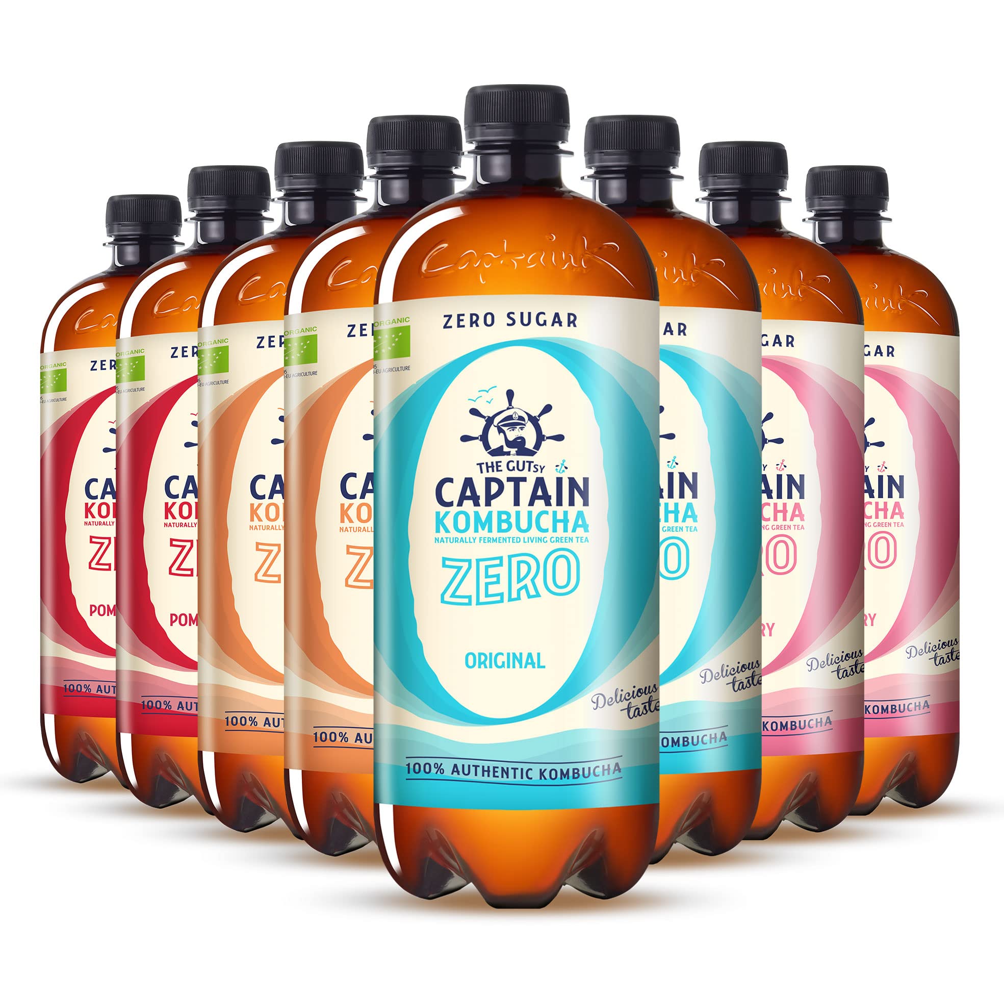 The Gutsy Captain Kombucha ZERO - Te Kombucha, ZERO zucchero, ZERO calorie, Raw Vegan - 8 x 1000 ml (MixBox)
