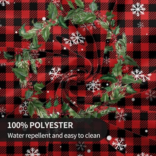 Miniatura 5 de Giwawa Mantel redondo de muñeco de nieve de 60 pulgadas, diseño de copos de nieve de invierno, mantel con diseño de búfalo rojo y negro, con bayas