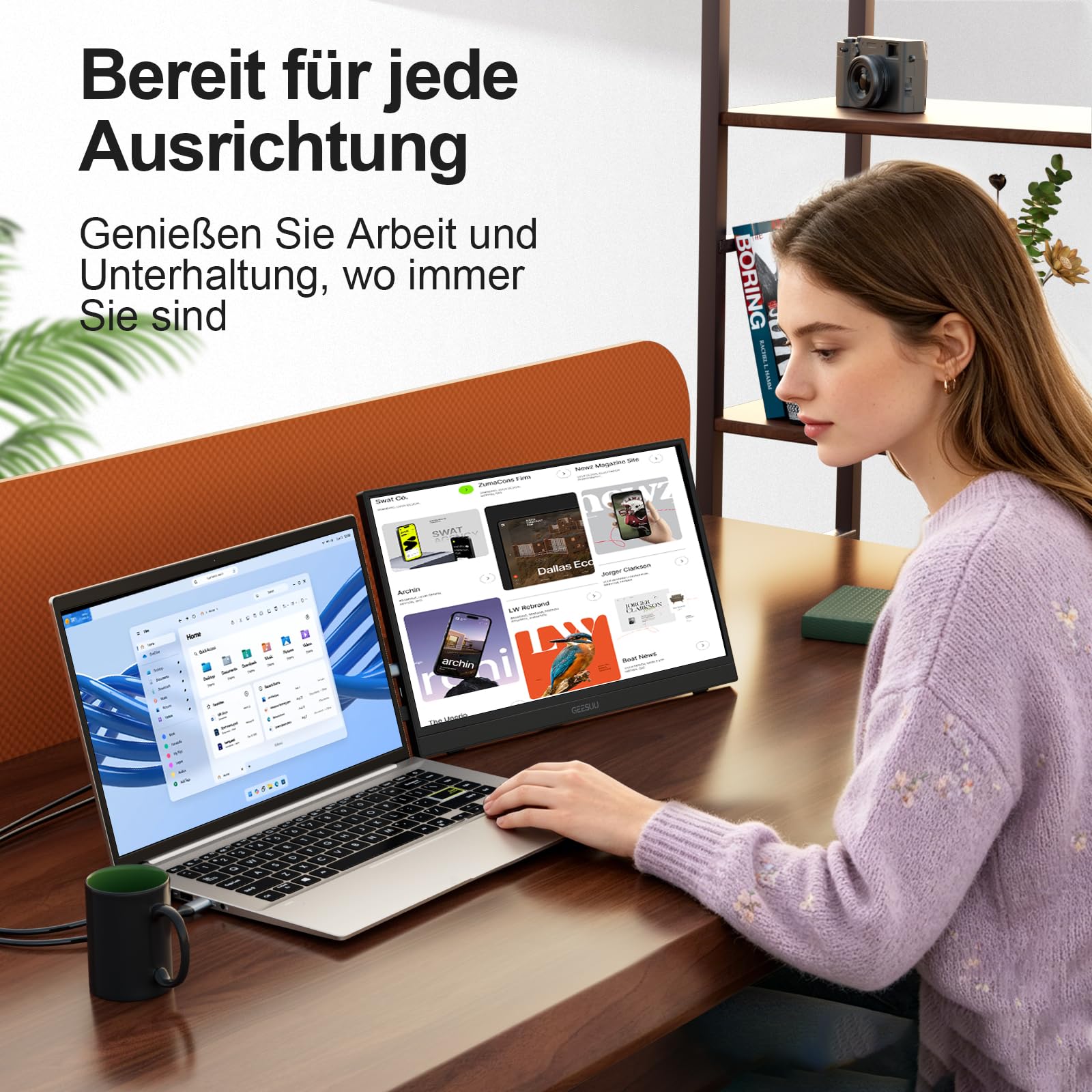 Portable Monitor 15,6 Zoll, FHD 1920x1080p Tragbarer Monitore, IPS Display Externer Laptop Screen Extender mit Lautsprecher, USB-C & HDMI, Mobiler Bildschirm für PC, Xbox, PS3/4/5, Switch