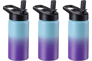 Kids Water Bottle 3 Pack 16oz DIY Gift Bundle Personalized Leak Proof Lid Handle