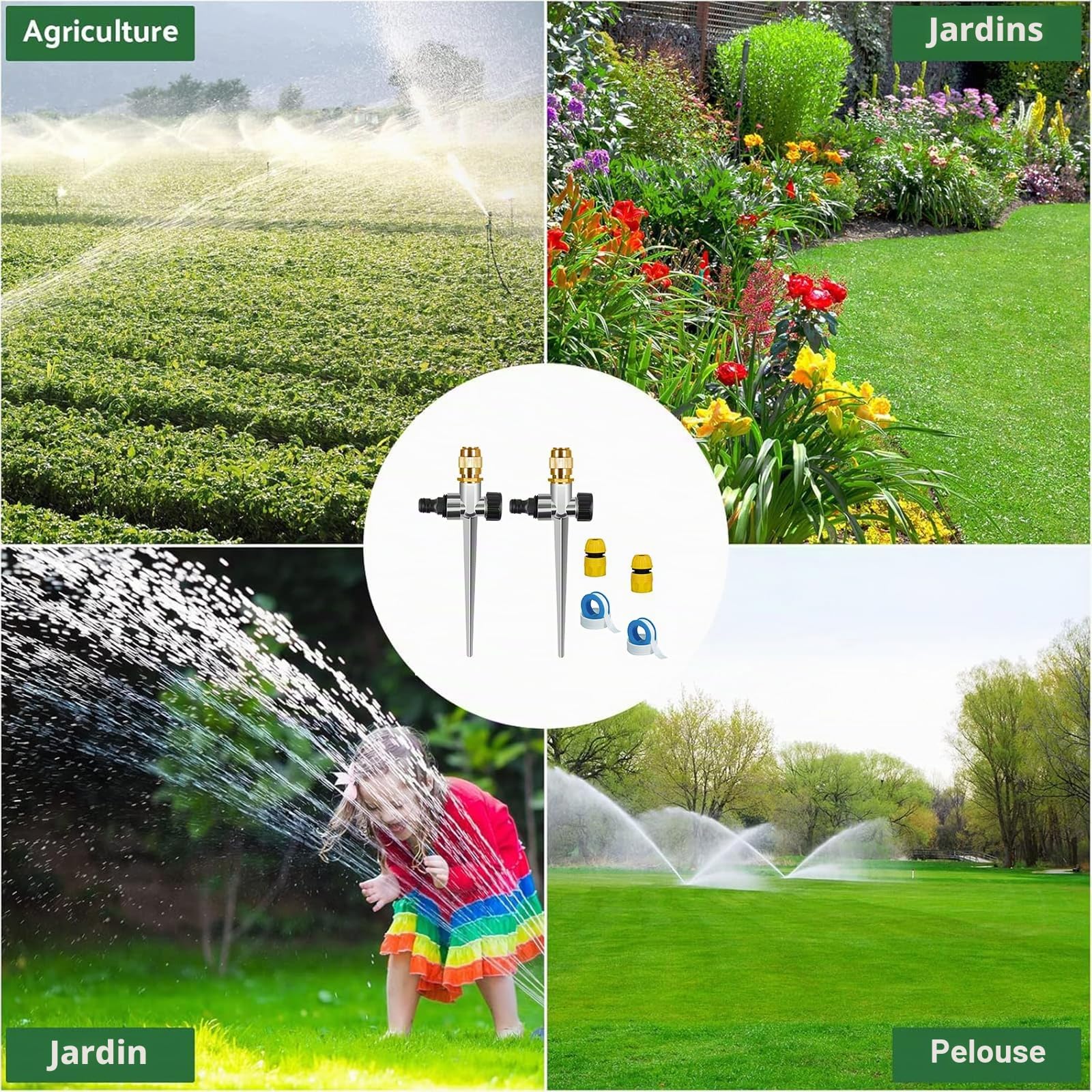Arroseurs Pour Jardin,Arroseur Automatique de Jardin 100% Métal,Base en Métal,0-360° Réglable,AdaptéE à L'Agriculture, à La Pelouse,Aux Parcs Et à L'Irrigation De La Ceinture Verte (2 Ensemble)