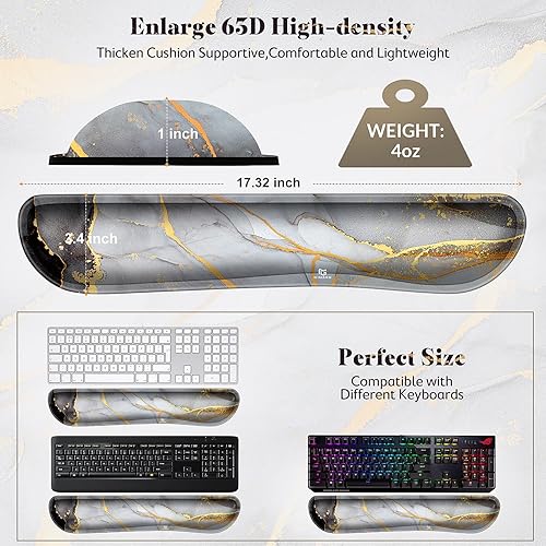 Miniatura 7 de Gimars Reposamuñecas extendido para teclado de 17.3 pulgadas con espuma viscoelástica firme 63D, base de goma antideslizante y diseño ergonómico