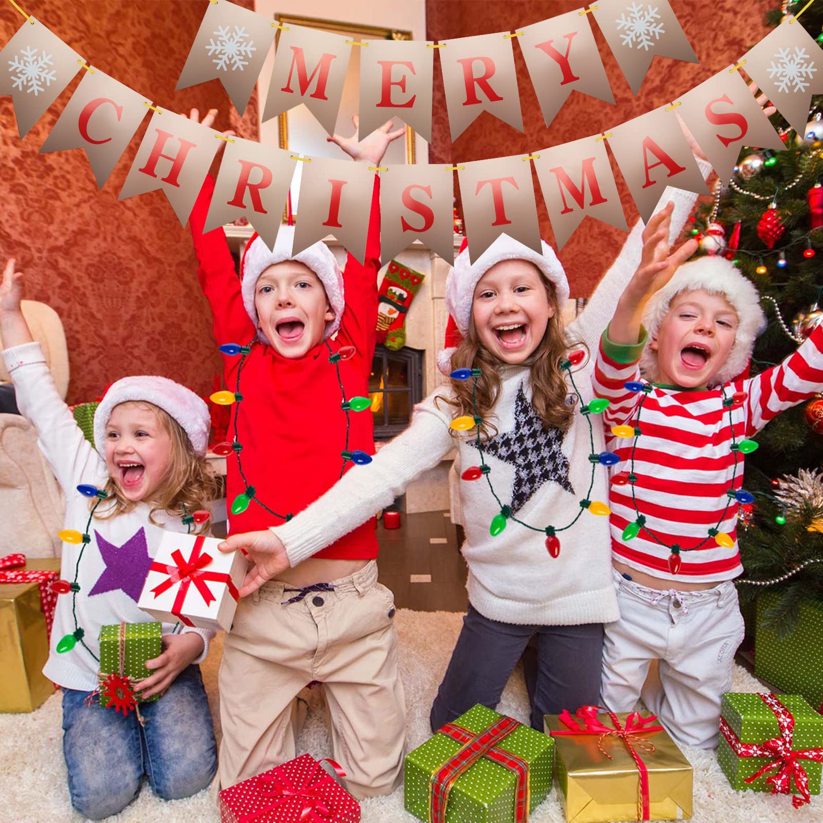 Merry Christmas Banner Girlande 5 Meter – Frohe Weihnachten Wimpelkette Aus Leinen Für Wohnzimmer, Fenster & Party