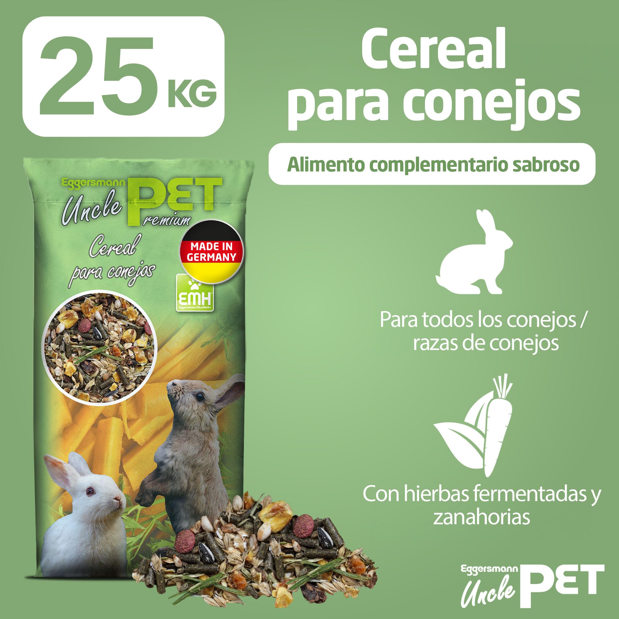 Eggersmann Uncle Pet 25 kg Comida para Conejos - muesli Premium para Conejos - Comida para Conejos con el Poder Natural de Las Hierbas y Zanahorias - Accesorios para Conejos (Bolsa de 25 kg)