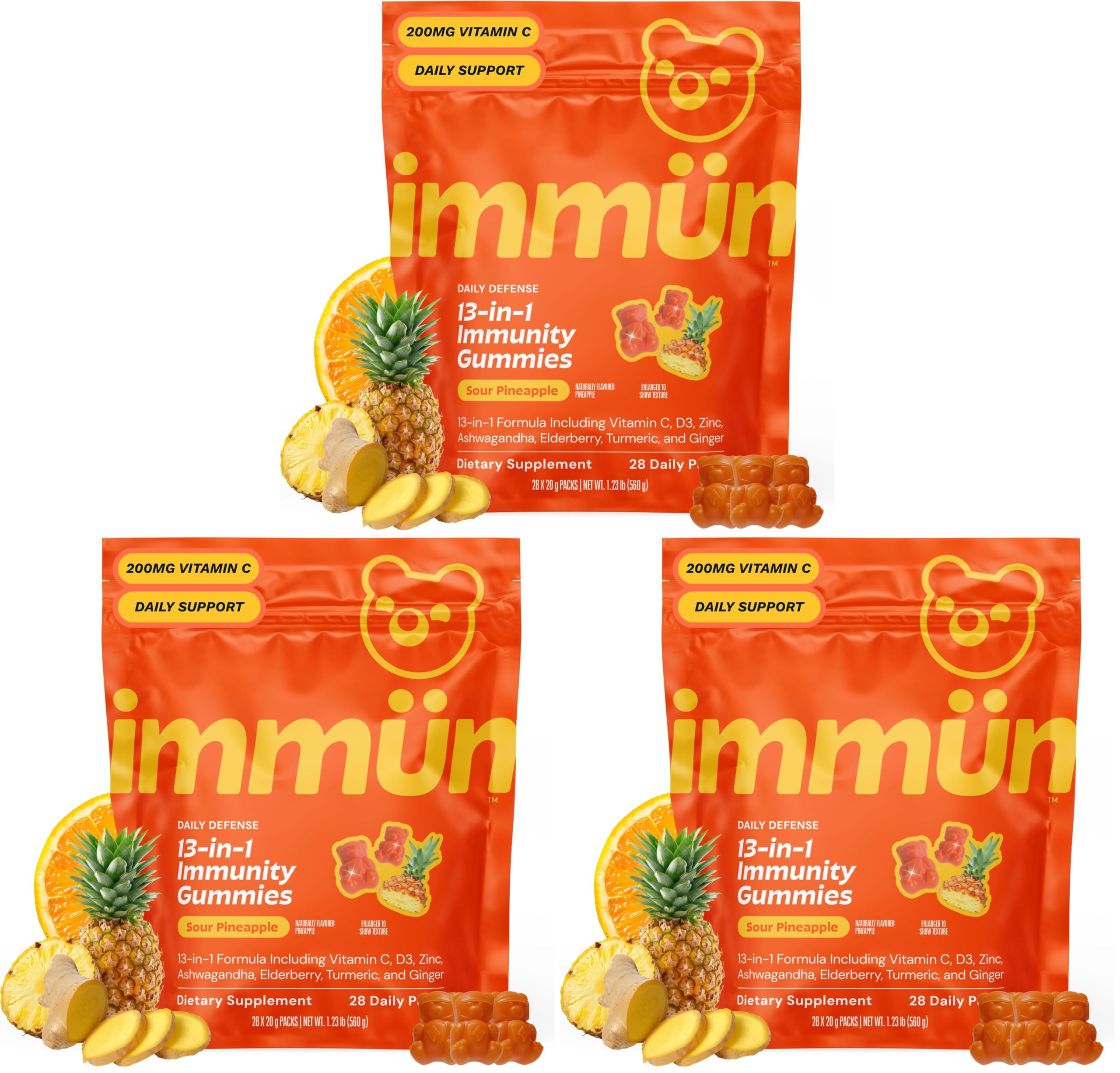 Grüns Immün 13-in-1 Immunity Support Supplement Gummies, 3x28 Low Sugar 28 Count (Pack of 3)