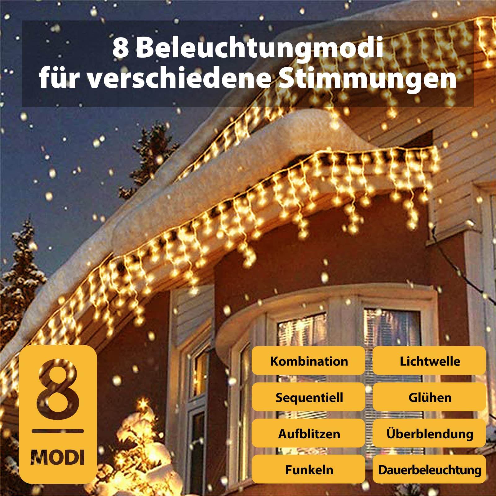 SALCAR Cortina Luces Navidad Exterior, 15M 608 LED Guirnalda Luces Navidad con Control Remoto, Impermeable 8 Modos Guirnaldas Luminosas Decoración Interior y Exterior, Blanco Cálido