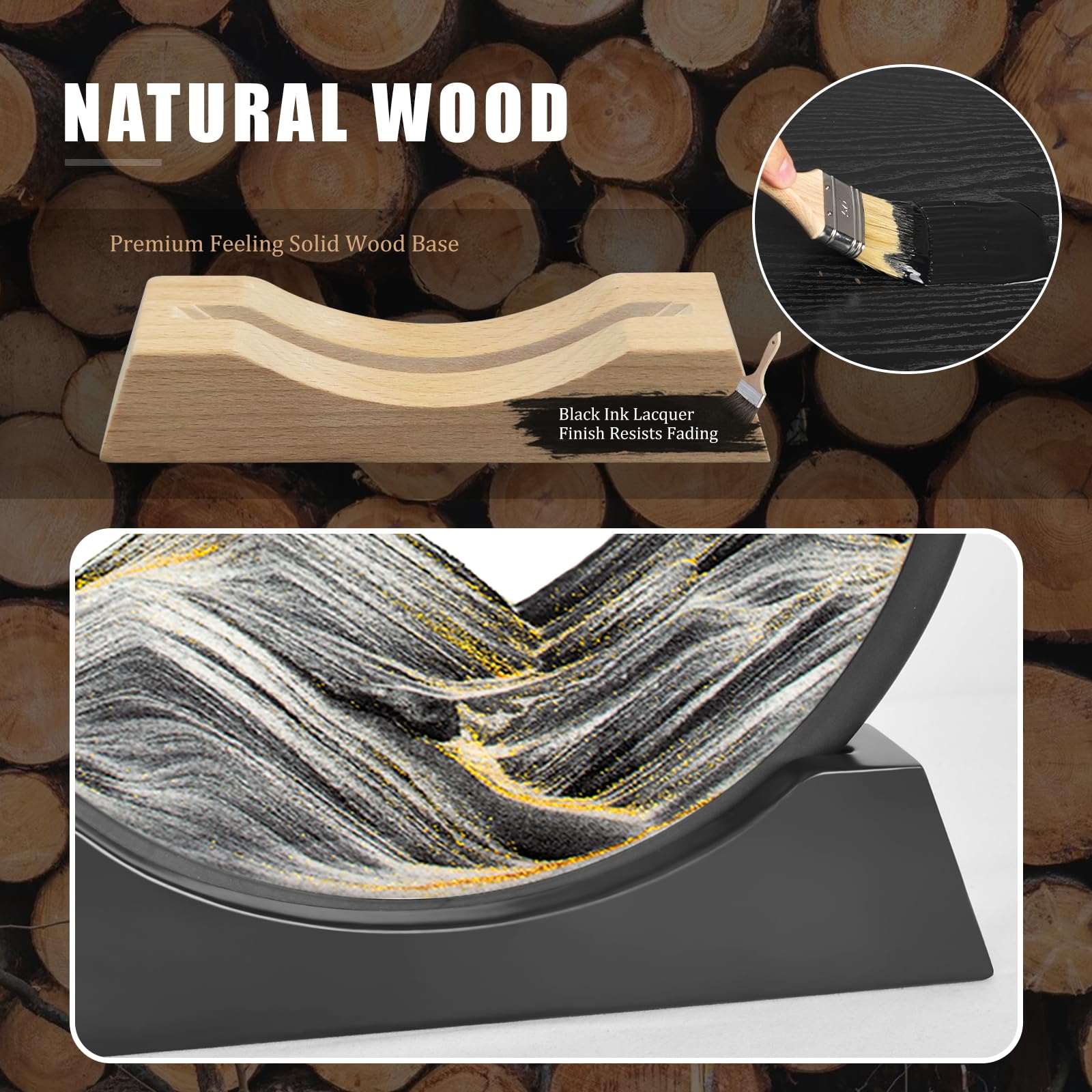 Wai Danie Pittura di Sabbia Che Scorre Quadro Sabbia Movimento sabbia dinamica 3d Hourglass Deep sea Sandscape Display Decorazioni per la Casa e l'ufficio Giocattoli da Scrivania per Adulti (nero 12")