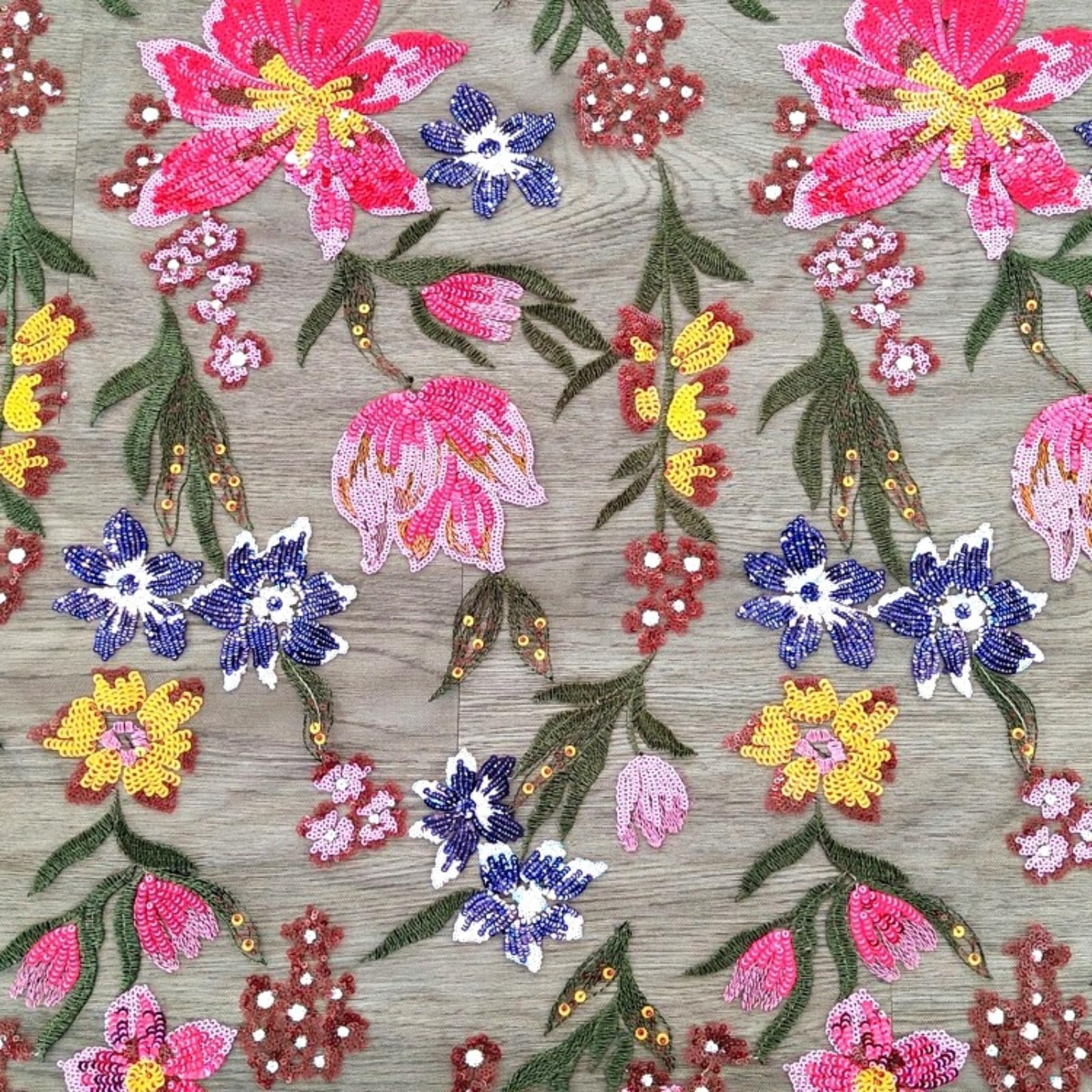 Mesh Lace Fabric by The Yard, Colorful Sequin Bead Embroidered Fabric for Apparel,Blouse,Dress,Handmade Accessories (EG-1921017)