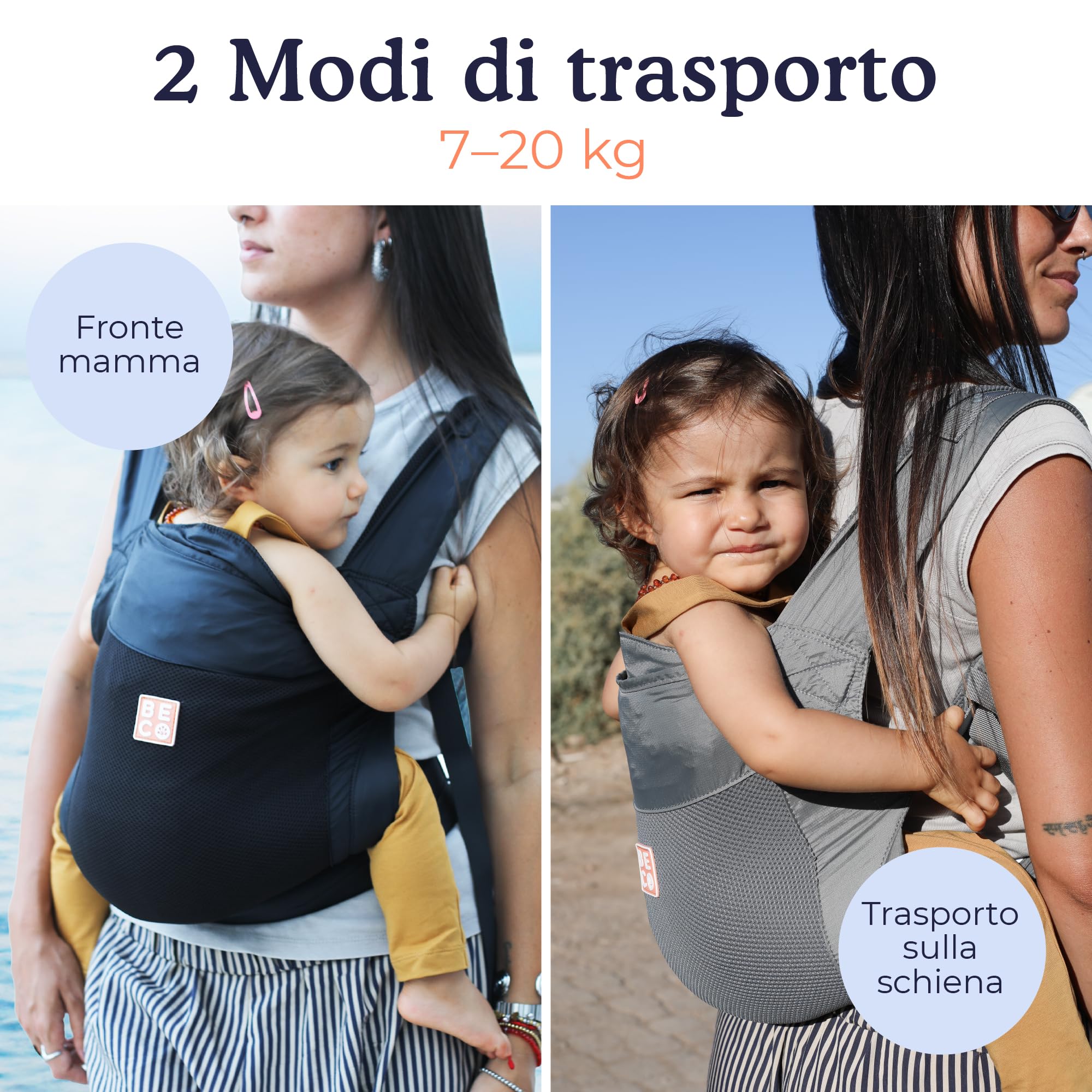 Beco Fly Ultralite Marsupio Neonati e Bambini – Compatto, Pieghevole e Leggero – Con Borsa da Trasporto, Posizione a "M" Ergonomica, Fronte Mamma e Zaino (7–20 kg) - Grigio