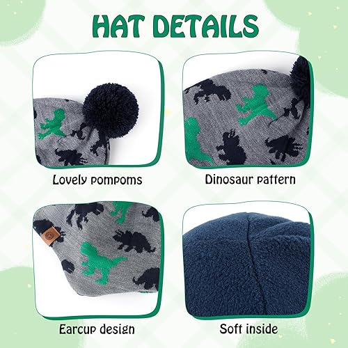 Miniatura 4 de Duoyeree - Gorro Beanie para niños y niñas, con pompón, forro acogedor, gorro de invierno