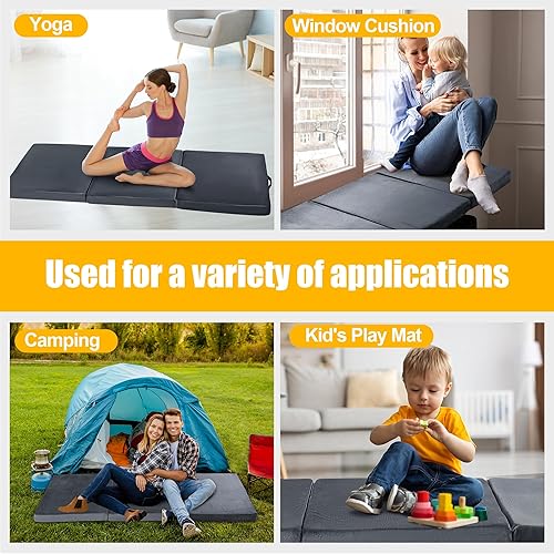 Miniatura 7 de BALAPET Almohada plegable de espuma viscoelástica suave para el suelo, almohada plegable de 3 piezas con asa, ideal para meditación, jugar, yoga,