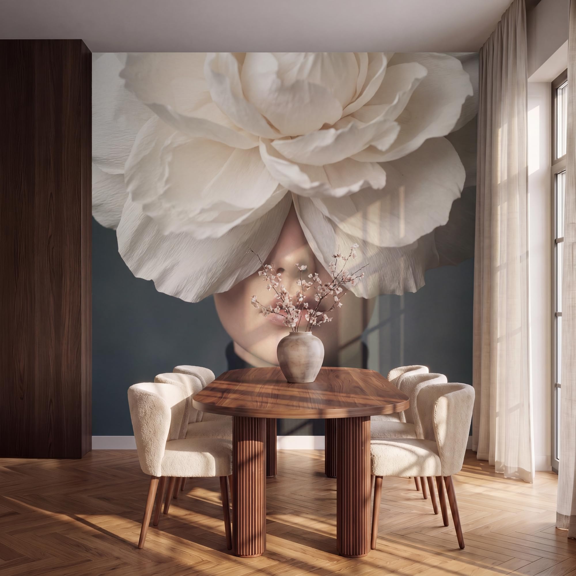 Papel Pintado Vinilico 300x300 cm Primera Calidad Papeles Pintados De Pared Pour Salon Dormitorio Decorativo Wallpaper Cocina Retrato - Misterioso - Blanco