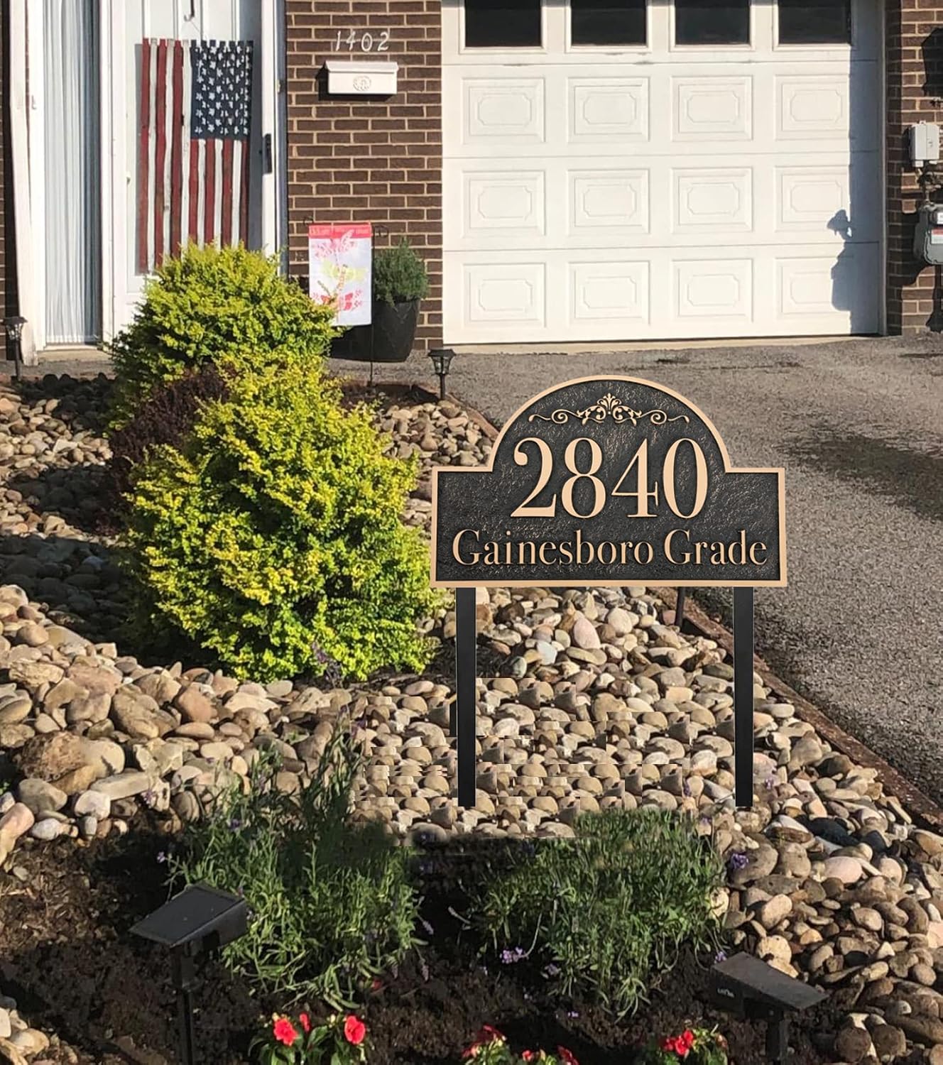 Address Sign Large LAWN MOUNTED - 12'' x 6.4'' Personalized Address Plaque,House Number Sign Plate for Yard,Lawn,Ground,Garden,Drive Way,House Address Numbers for Outside with 2 Metal Stakes