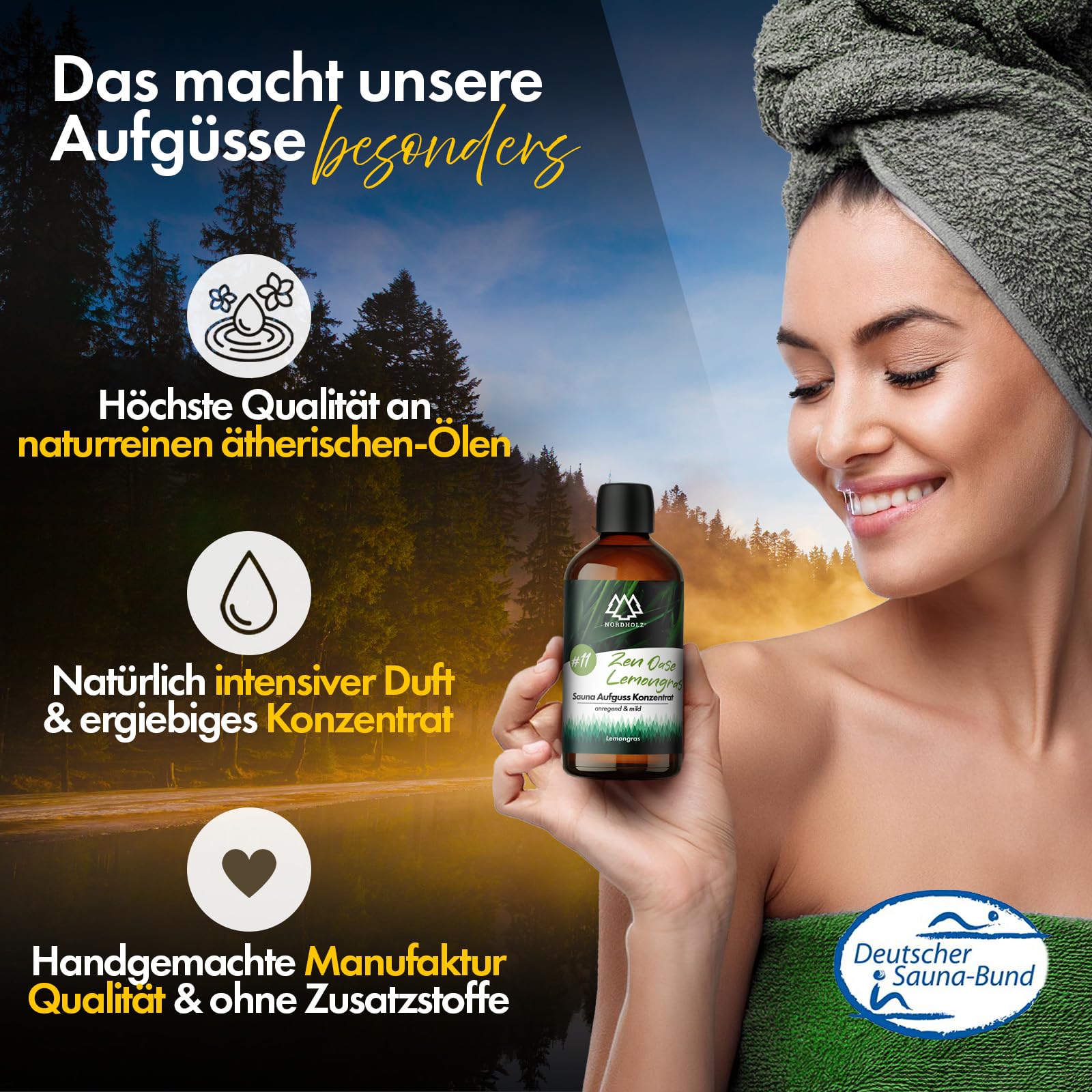 NORDHOLZ® Saunaaufguss Set 5x100ml Sibirische Reise natürliches Sauna Aufgussmittel intensiver Duft Sauna Zubehör