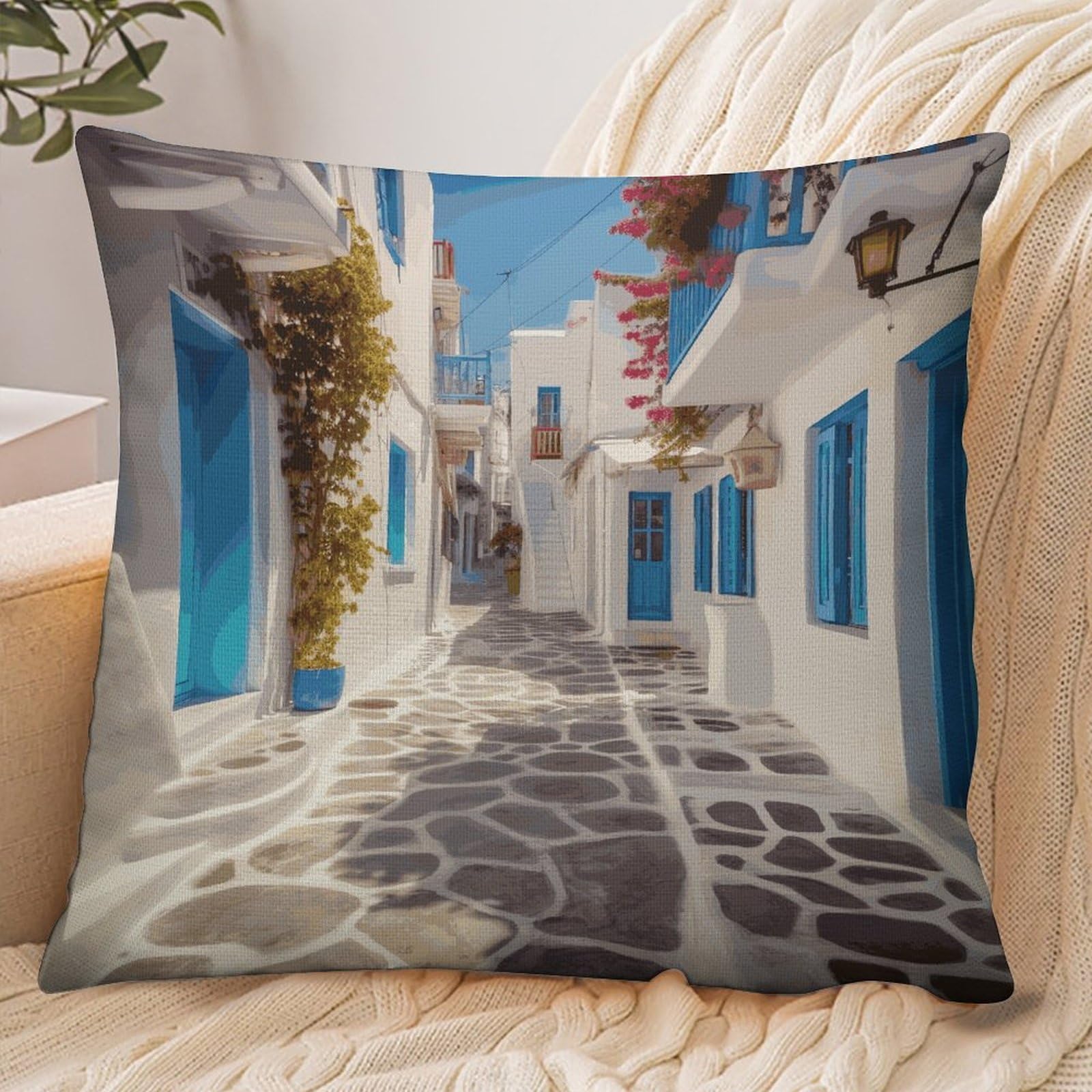 Fekiloot Style Greece Street Pillowcase Pillow Sham Pillow Case