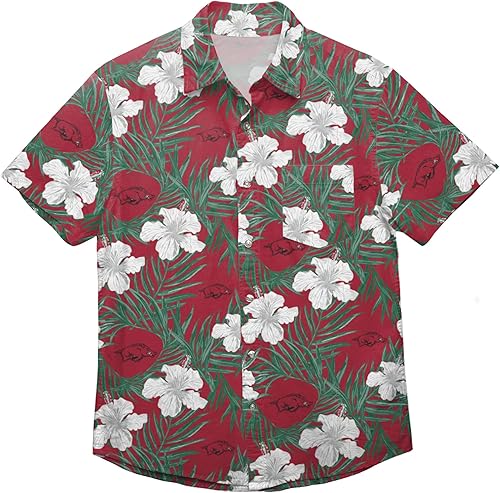 Miniatura 21 de FOCO NCAA Mens NCAA College Team Logo Floral Tropical Hawaiian Button Up Shirt