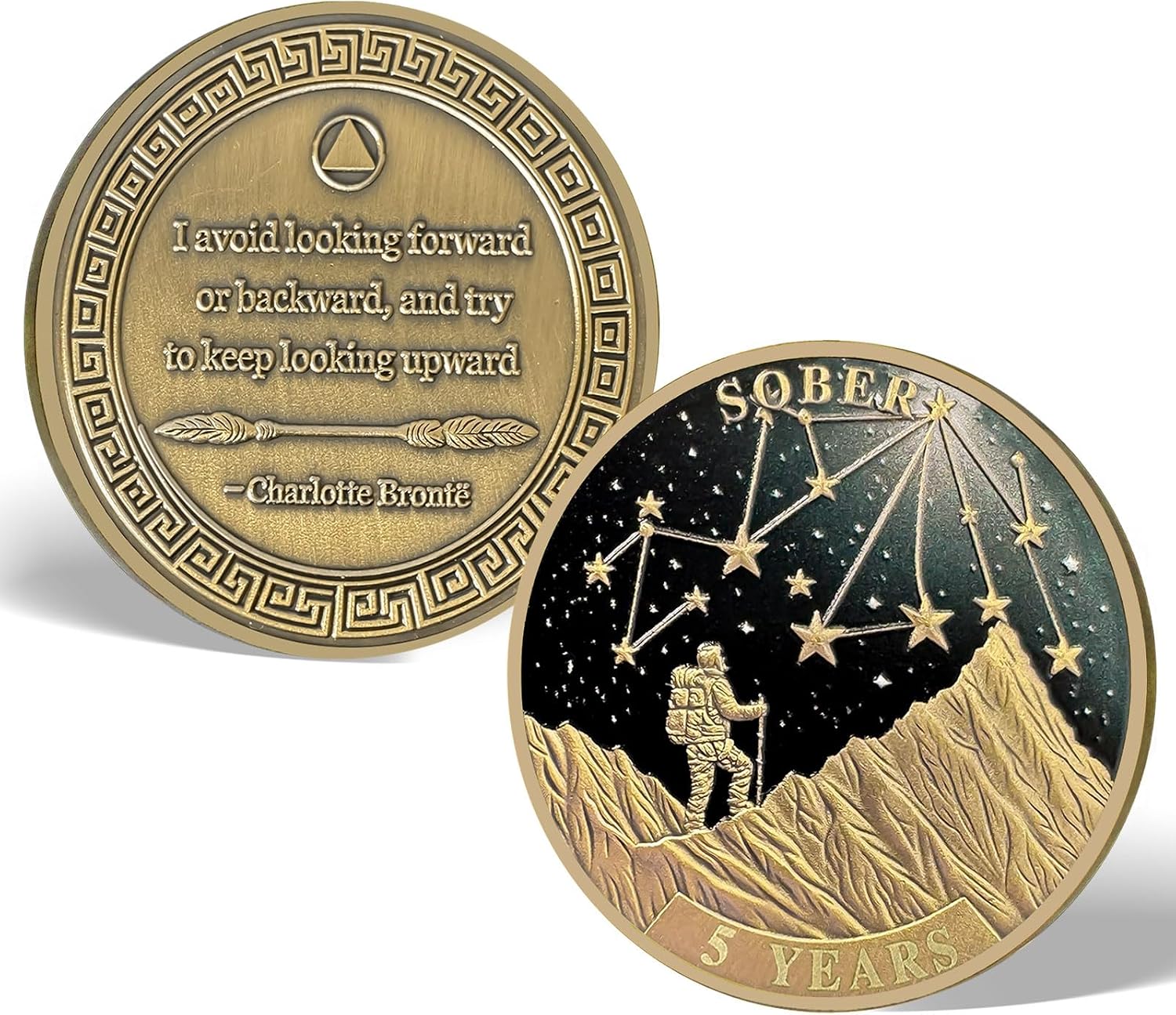 1 Year Sobriety Coin - One Year Sober Chip with Mountain and Starry Sky Design, Affirmation AA Recovery Medallions Inspirational Sobriety Gifts for Women & Men Celebrating Milestones