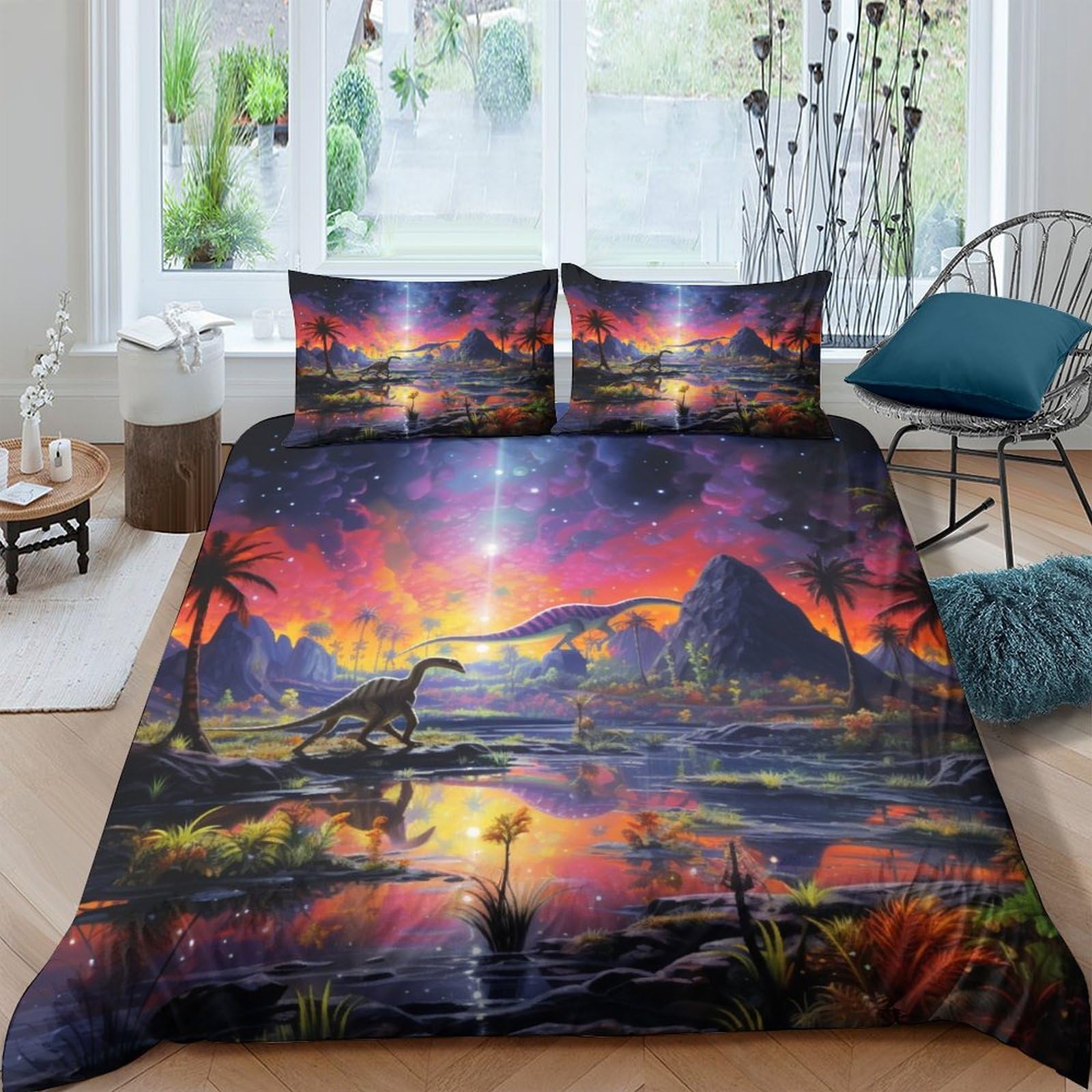 Aaharya Dinosaur World 3 Piece Set Printed Duvet Cover Bed Set,Jurassic Bedding Set, Soft Comforter Cover With Zipper Quilt Cover & Pillowcaseswith Double（200X200cm）