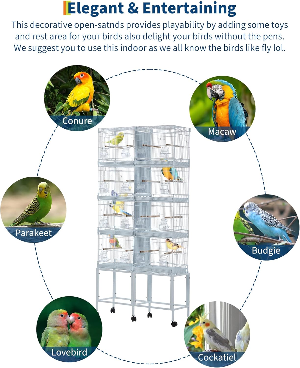 4-Unit Stackable Bird Cage,67''H Carbon Steel Large Bird Cage with Removable Trays, Divider & Locking Casters,Center-Divided Cage for Birds and Finch
