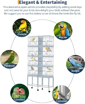 4-Unit Stackable Bird Cage,67''H Carbon Steel Large Bird Cage with Removable Trays, Divider & Locking Casters,Center-Divided Cage for Birds and Finch