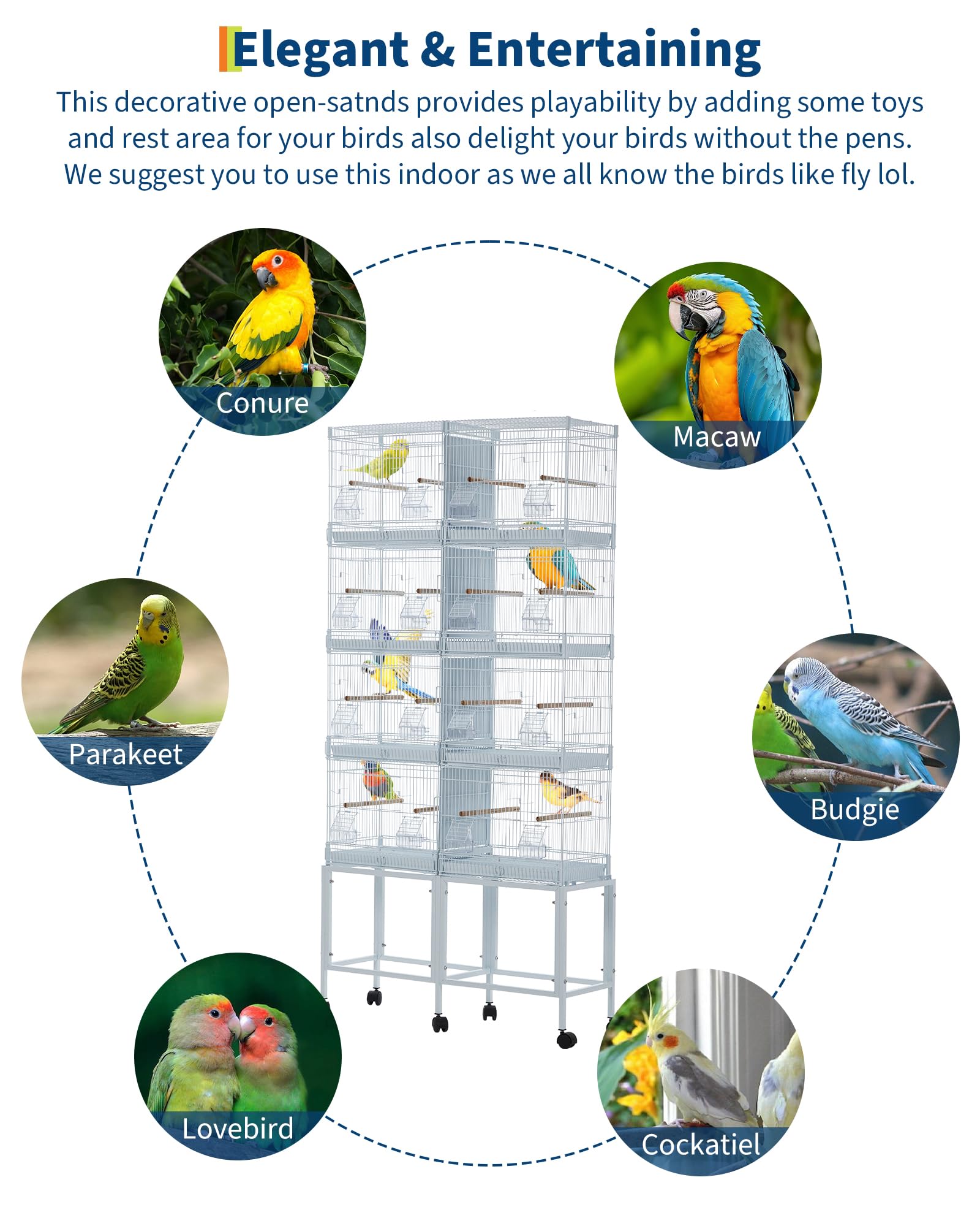Magnifique volière pour Oiseaux – Cage Blanche en métal avec perchoirs, échelles, Plateau Amovible et roulettes – pour perroquets Moyens, perruches, inséparables, canaris – Robuste,