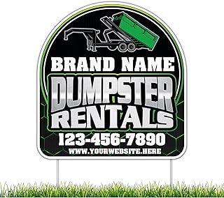 10-Pack Custom Dumpster Rental Yard Sign, Two-Sided Print, 17.5x18.5 Inches, Corrugated Plastic, Waterproof, Includes Stakes