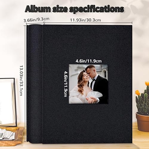 Miniatura 142 de Álbum de fotos de 4 x 6 pulgadas con 300 bolsillos, álbumes de fotos deslizables, cubierta de lino, libro de recuerdos con ventana frontal, página