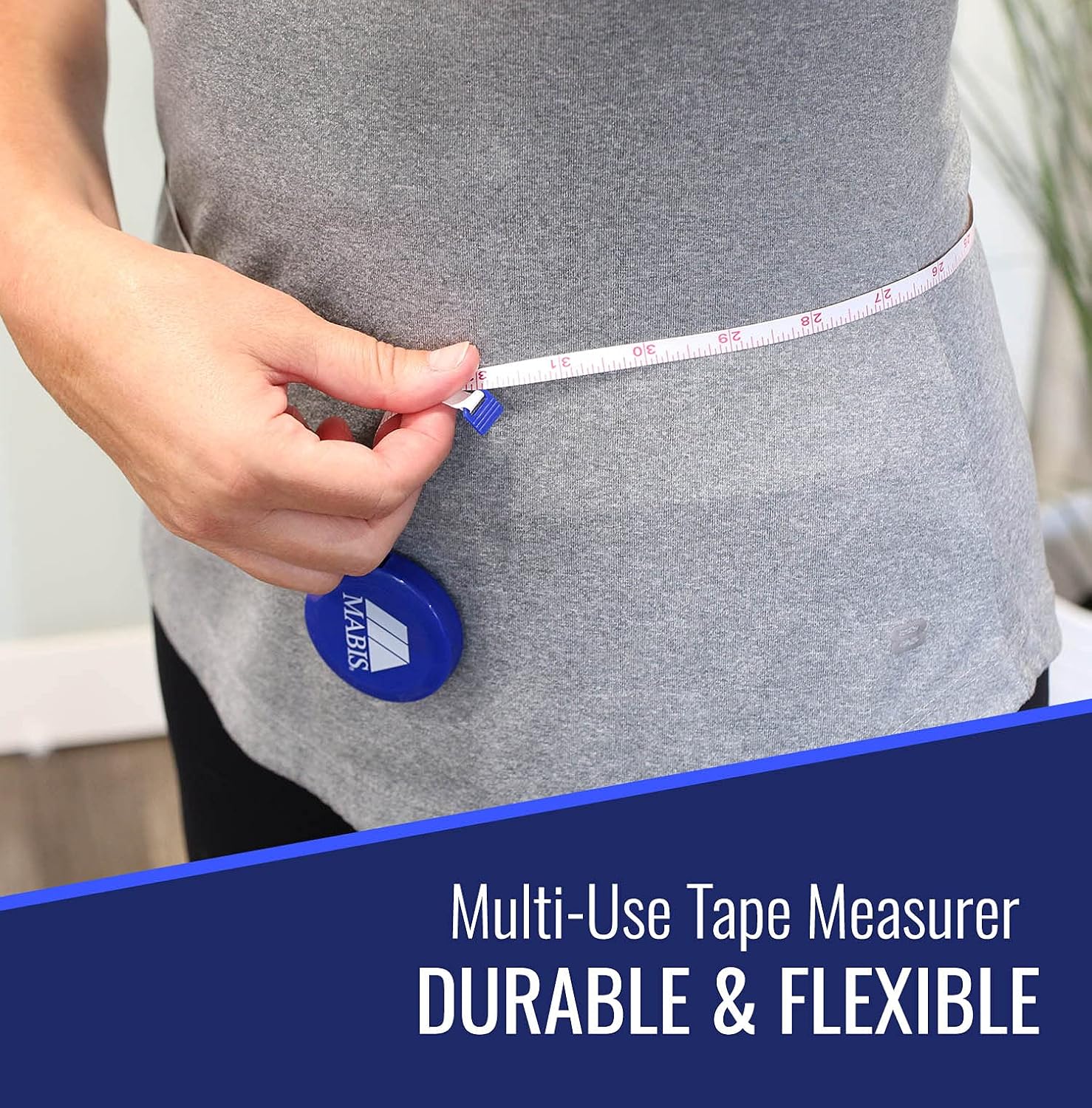 MABIS Retractable Tape Measure, Compact Flexible Measuring Tape, Body Tape Measure, 60 Inches, Blue