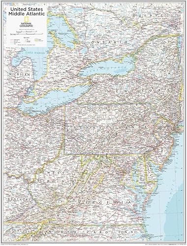 National Geographic Mapa de pared del Atlántico Medio de EE. UU., 22 x 28 pulgadas, laminado