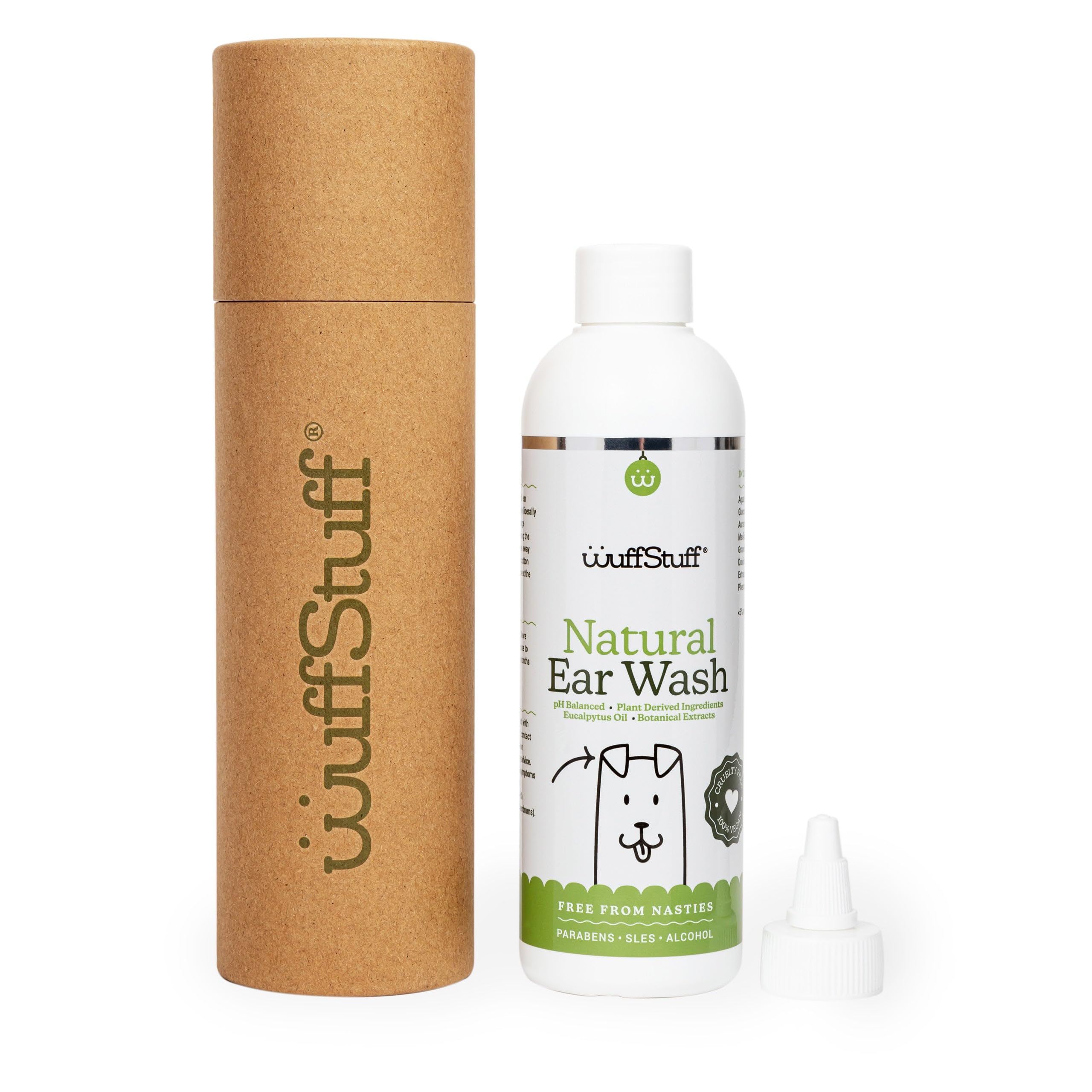 WUFFSTUFF Natural Dog Ear Cleaner, 250ml, Gentle & Effective Ear Care, Removes Wax & Debris, Soothes Itching & Irritation, Sustainably Sourced & Naturally Derived, Easy to Use, No Rinsing Required