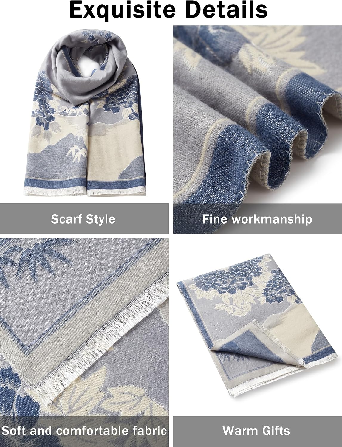 Women's Reversible Pashmina Shawl Wrap for Women Big Scarf Holiday Gifts image 4