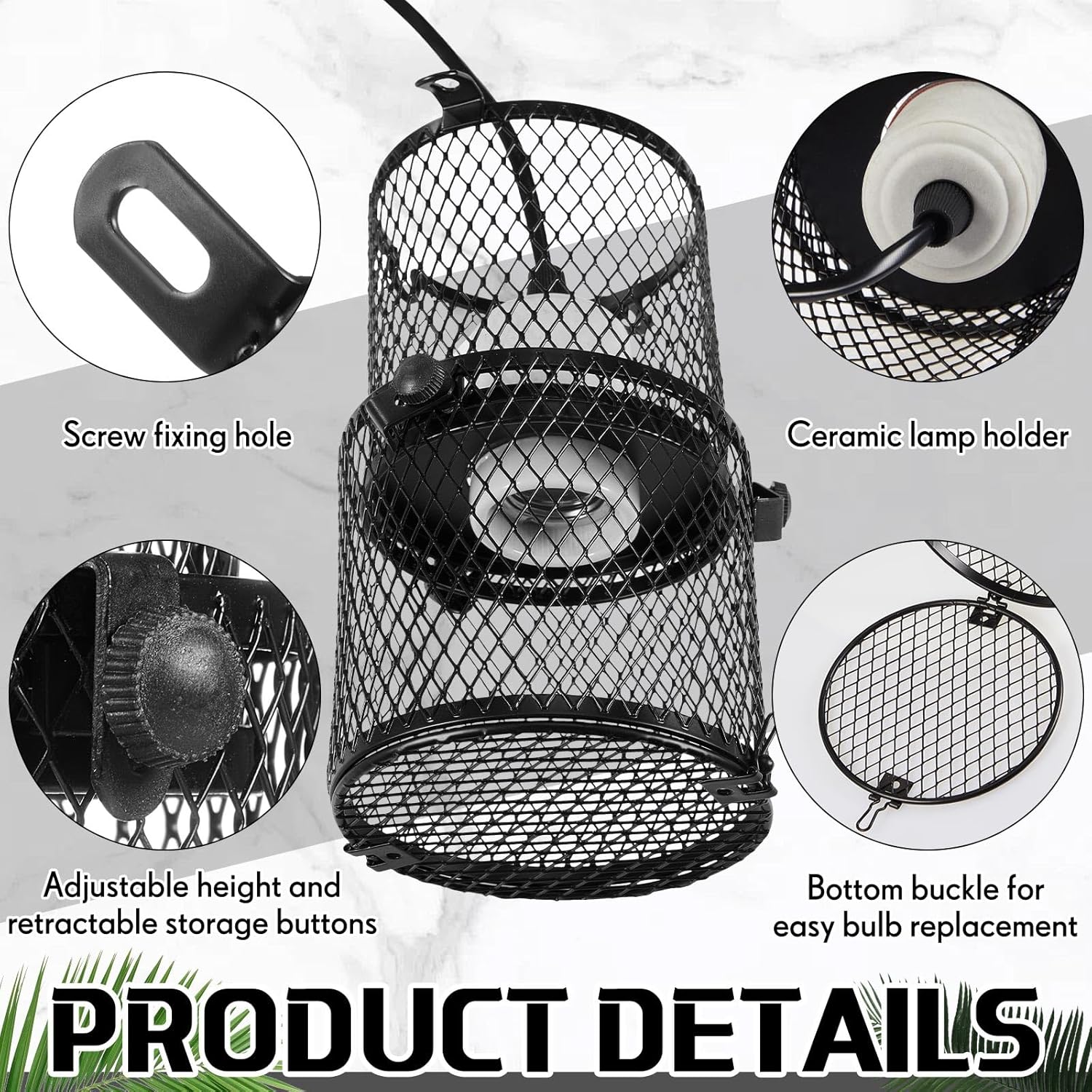 VIHOSE 2 Pcs Retractable Reptile Heat Lamp Holder Reptile Anti Scald Lampshade Ceramic Heat Emitter Heating Lamp Shade with Switch for Pet Amphibian Snakes Lizards Turtle Frogs Chicks, Without Bulb