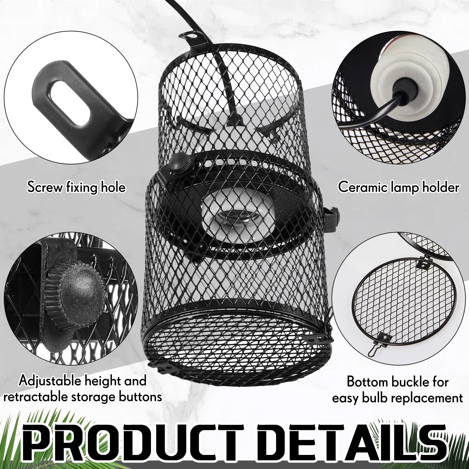 VIHOSE 2 soportes retráctiles para lámpara de calor de reptiles, pantalla antiquemaduras, emisor de calor de cerámica, pantalla de lámpara de calefacción con interruptor para mascotas, anfibios
